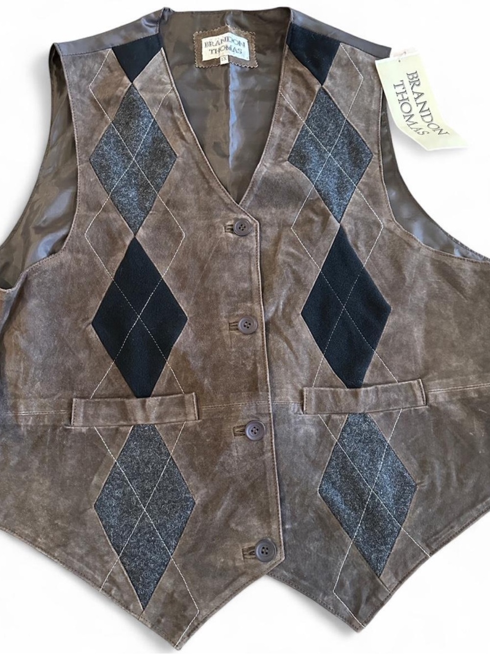 Vintage Brandon Thomas Suede Argyle Vest NWT 1X
